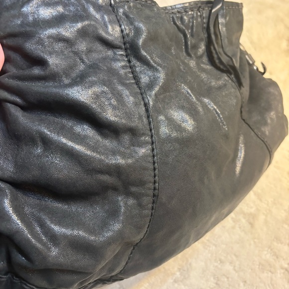 Lucky Brand Hobo Bag Black Italian Leather Silver-tone Hardware Top Zip Boho - Picture 8 of 16